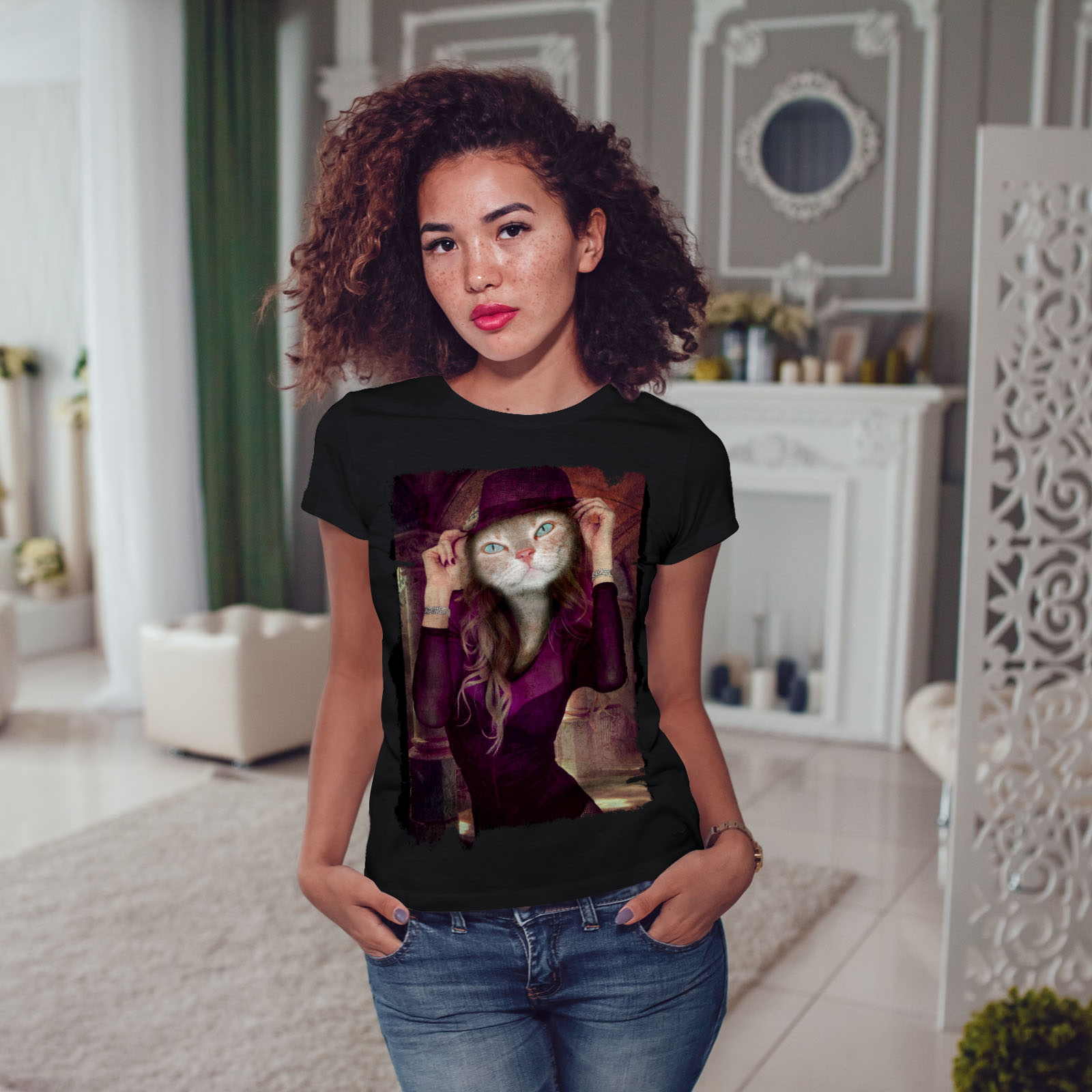 Fancy Casual Design Wellcoda Kitty Girl Cute Face Womens Long Sleeve T-shirt 