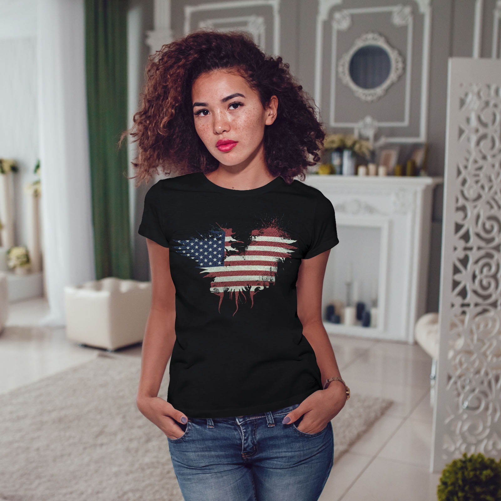 Wellcoda drapeau pays American USA T-shirt femme, États-Unis Casual ...