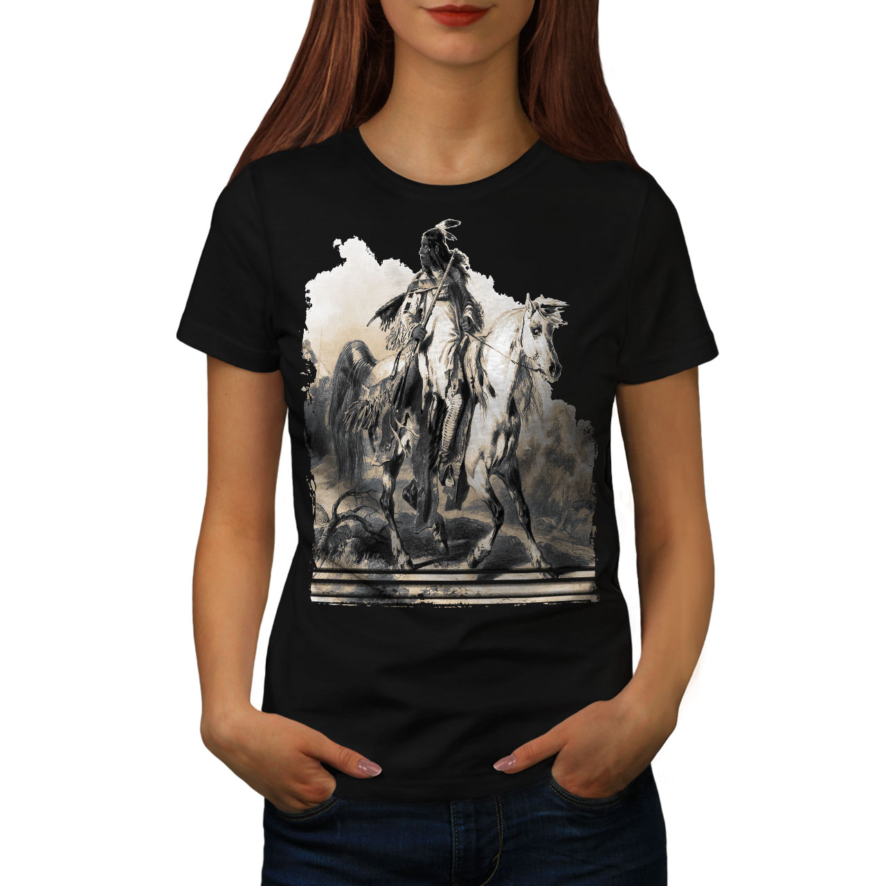 Wellcoda Native American Ride Womens T-shirt, Warrior Casual Design ...
