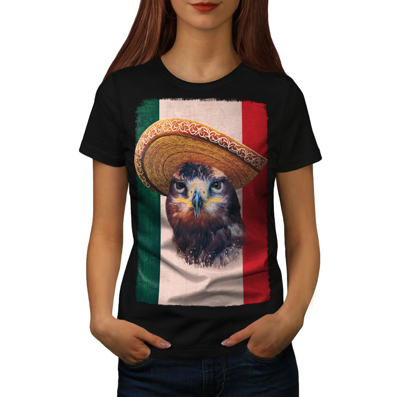 Wellcoda Eagle Bird Sombrero Womens T-shirt, Mexico Casual Design ...