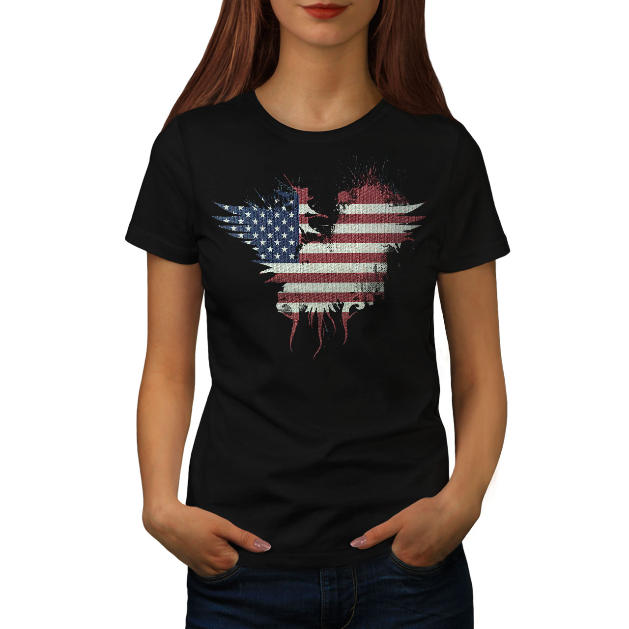 Wellcoda Flag Country American USA Womens T-shirt, USA Casual Design ...