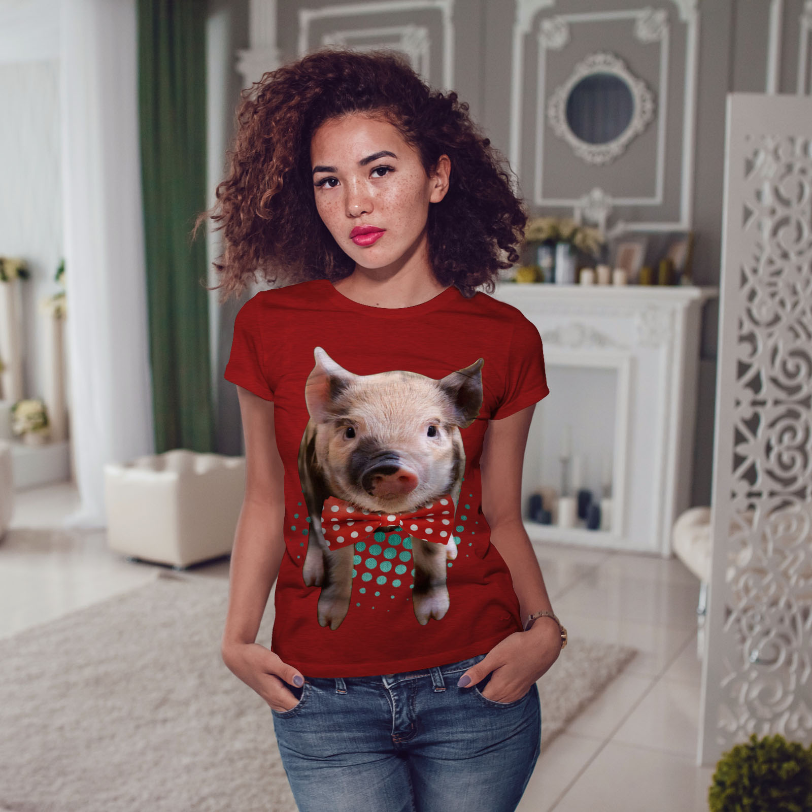 Wellcoda Hippie Pig Cute Animal Womens Long Sleeve T-shirt Smart Casual Design