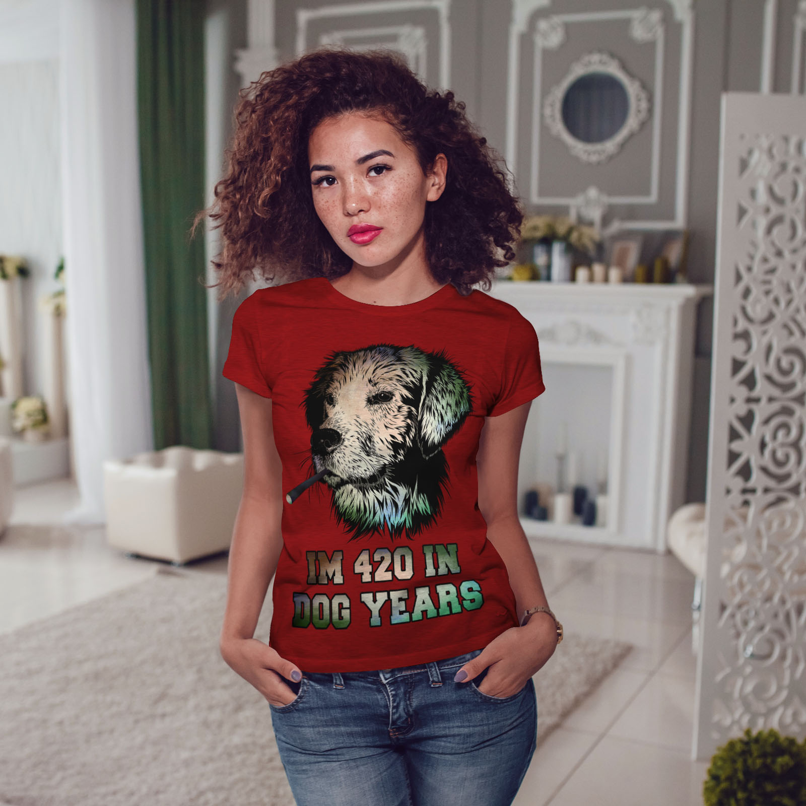 Wellcoda 42 Dog Years Weed Womens T-shirt, Happy Casual ...