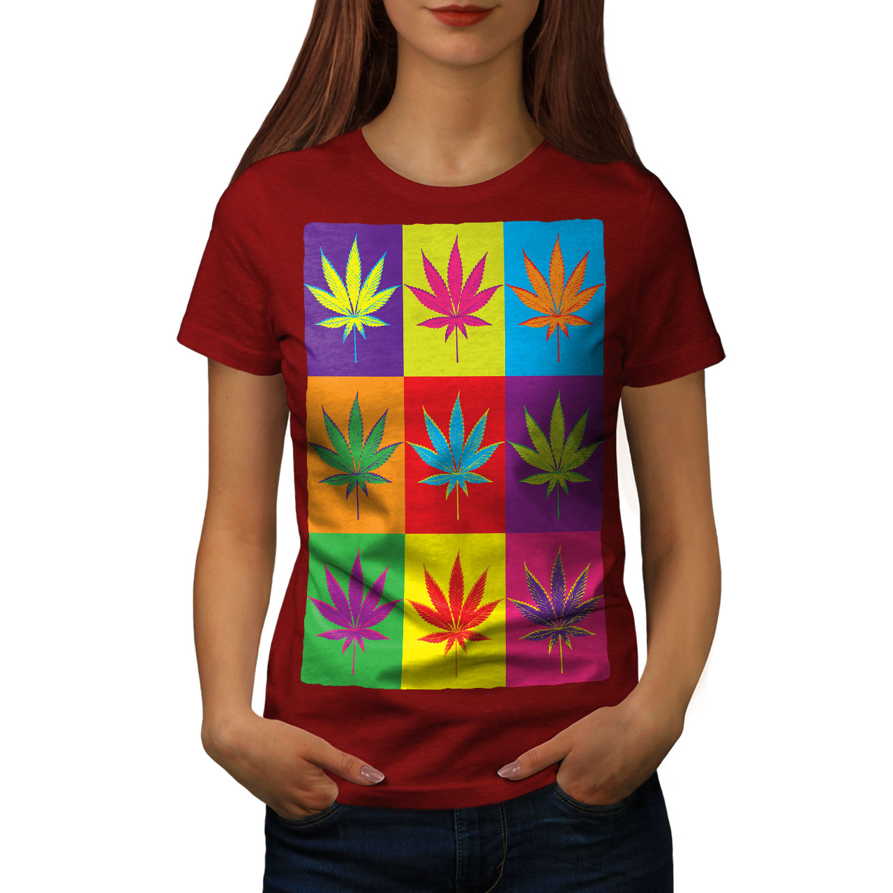 Wellcoda Weed Cannabis Leaf Rasta Womens Tshirt, Pop Casual Design