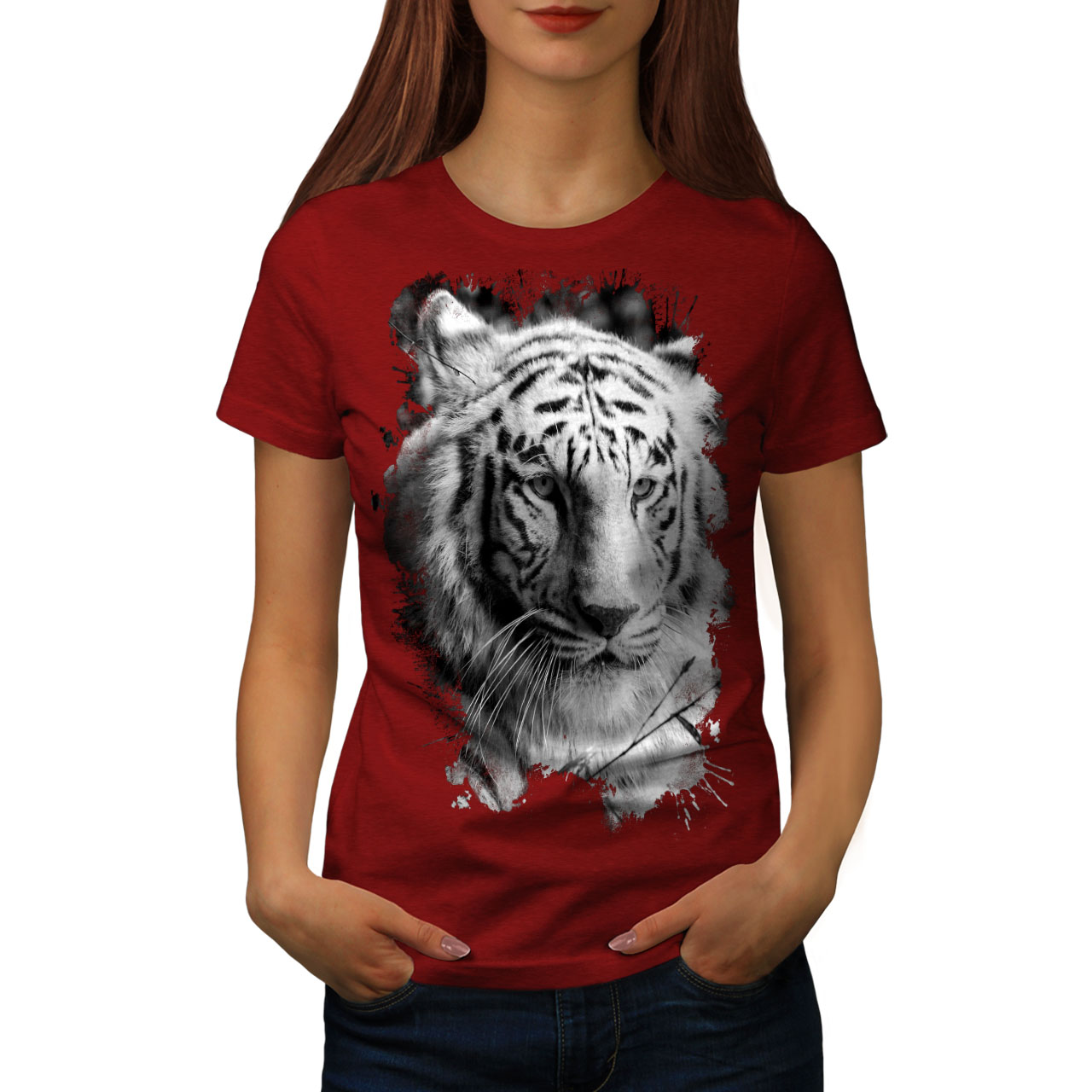 Wellcoda White Tiger Head Womens T-shirt, Wild Casual Design Printed ...