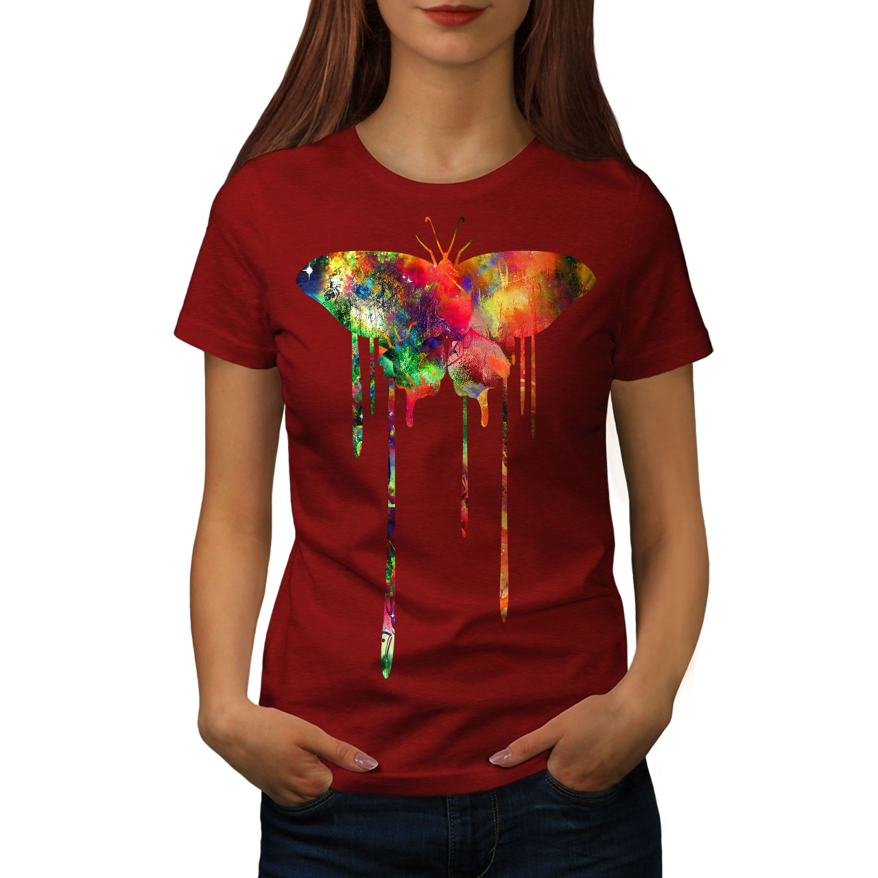 Wellcoda Artistic Butterfly Womens T-shirt, Colour Casual Design ...