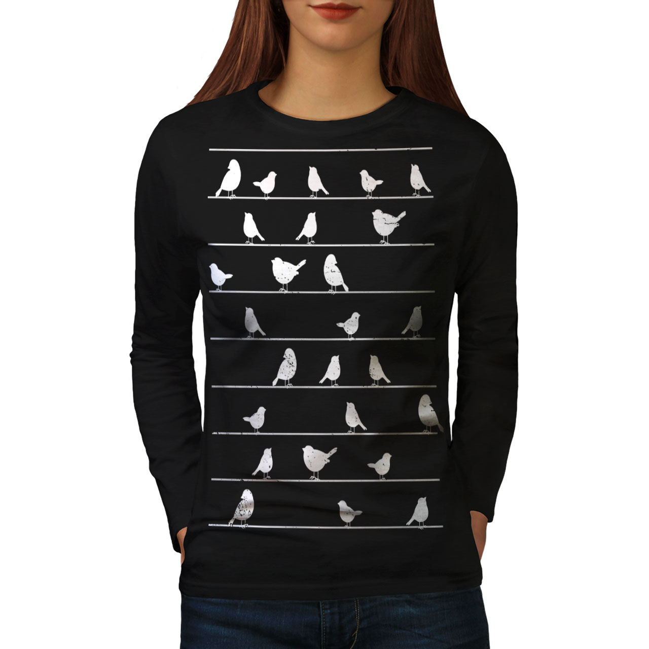 Chirp Casual Hooded Sweatshirt Wellcoda Lines Bird Cute Animal Womens Hoodie