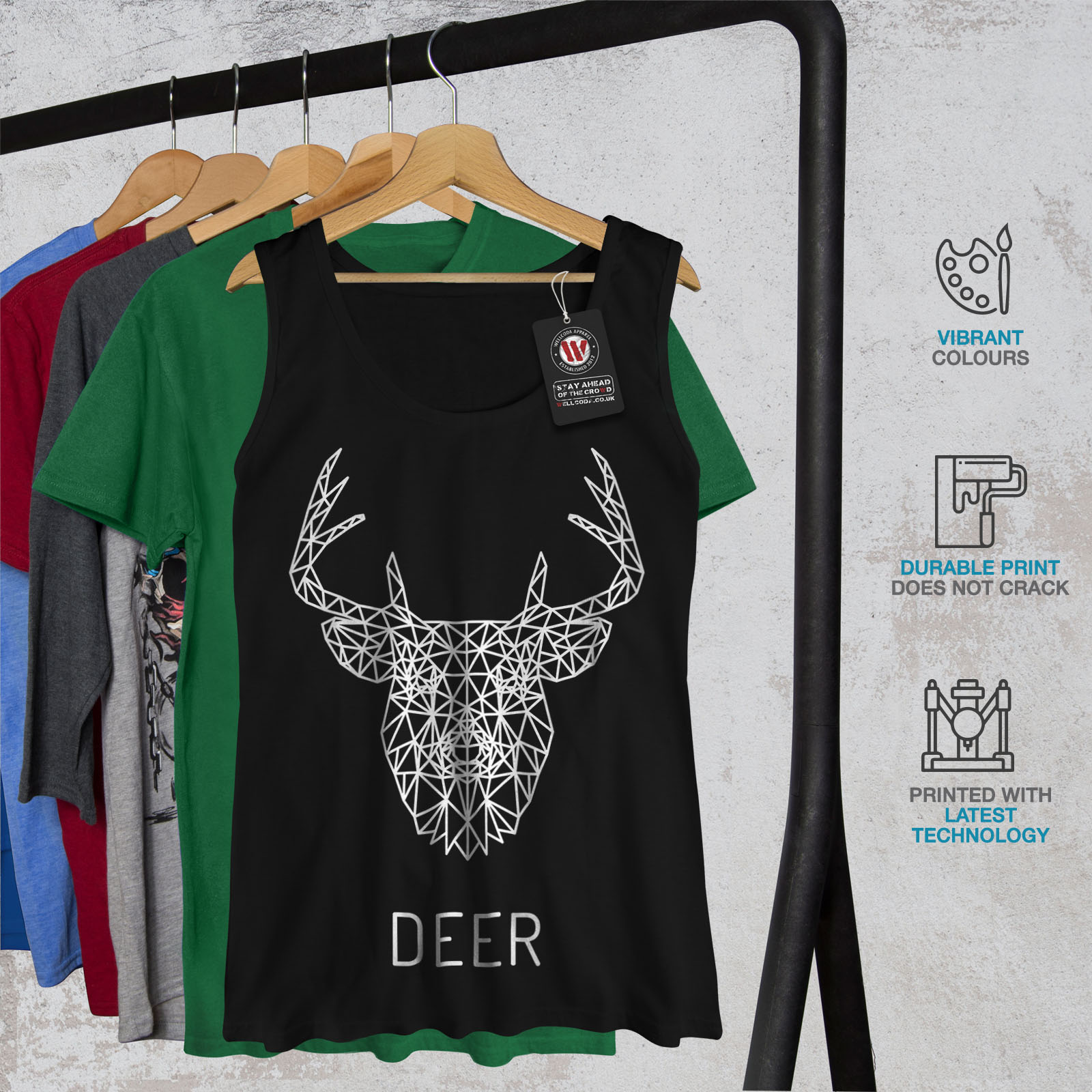 Détails Sur Wellcoda Tête De Cerf Graphique Femme Tank Top Dessin Au Trait Athletic Sports Shirt Afficher Le Titre Dorigine