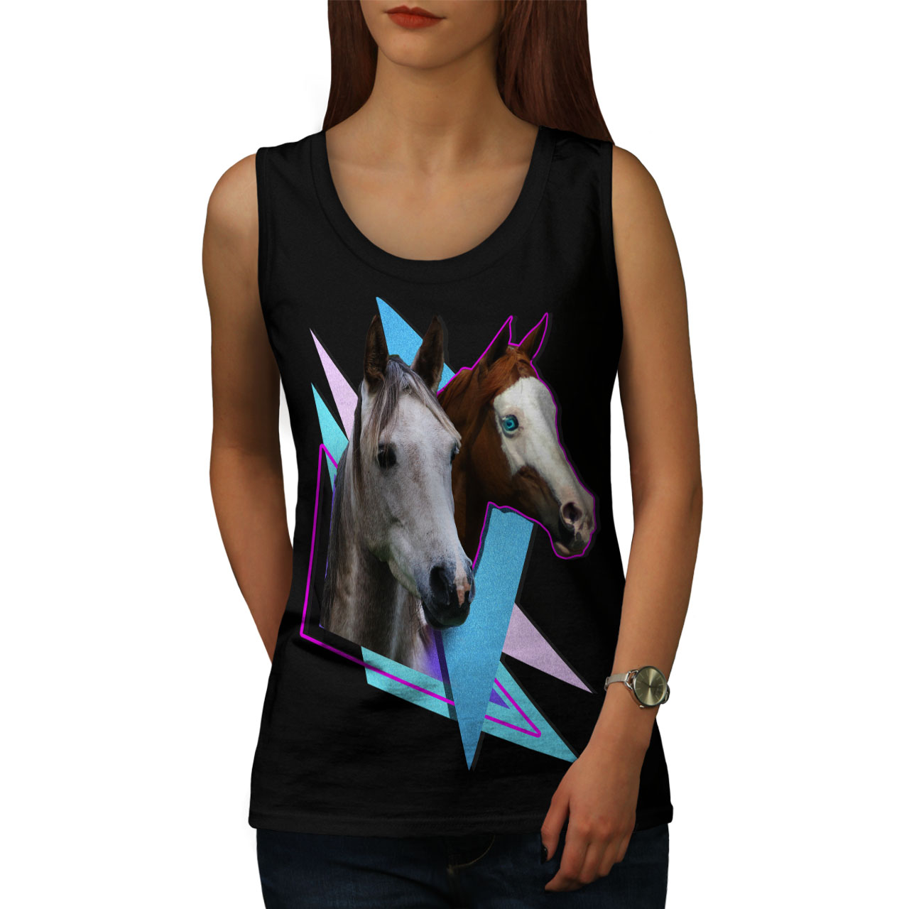 Wellcoda Horse Cool Print Animal Womens Long Sleeve T-shirt Zoo Casual Design