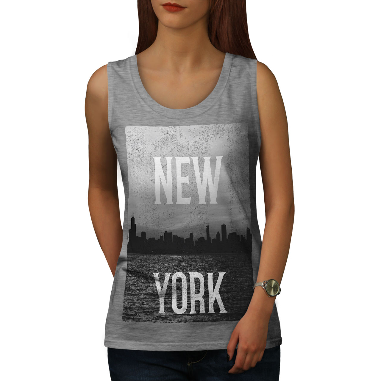 Wellcoda New York Down Town USA Womens Tank Top, Big Athletic Sports Shirt