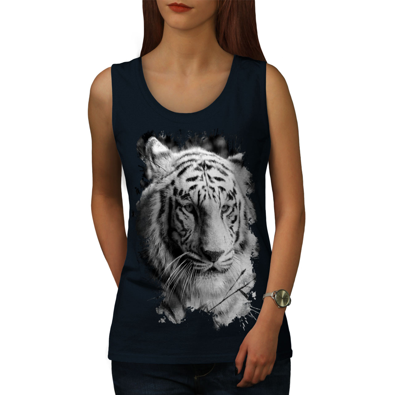 White Tiger Head Women Tank Top NEW | Wellcoda | eBay