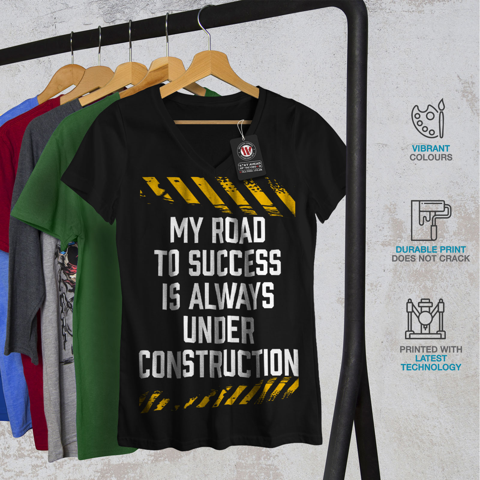 Wellcoda Road Success Joke Funny Womens V-Neck T-shirt Stop Graphic Design Tee 