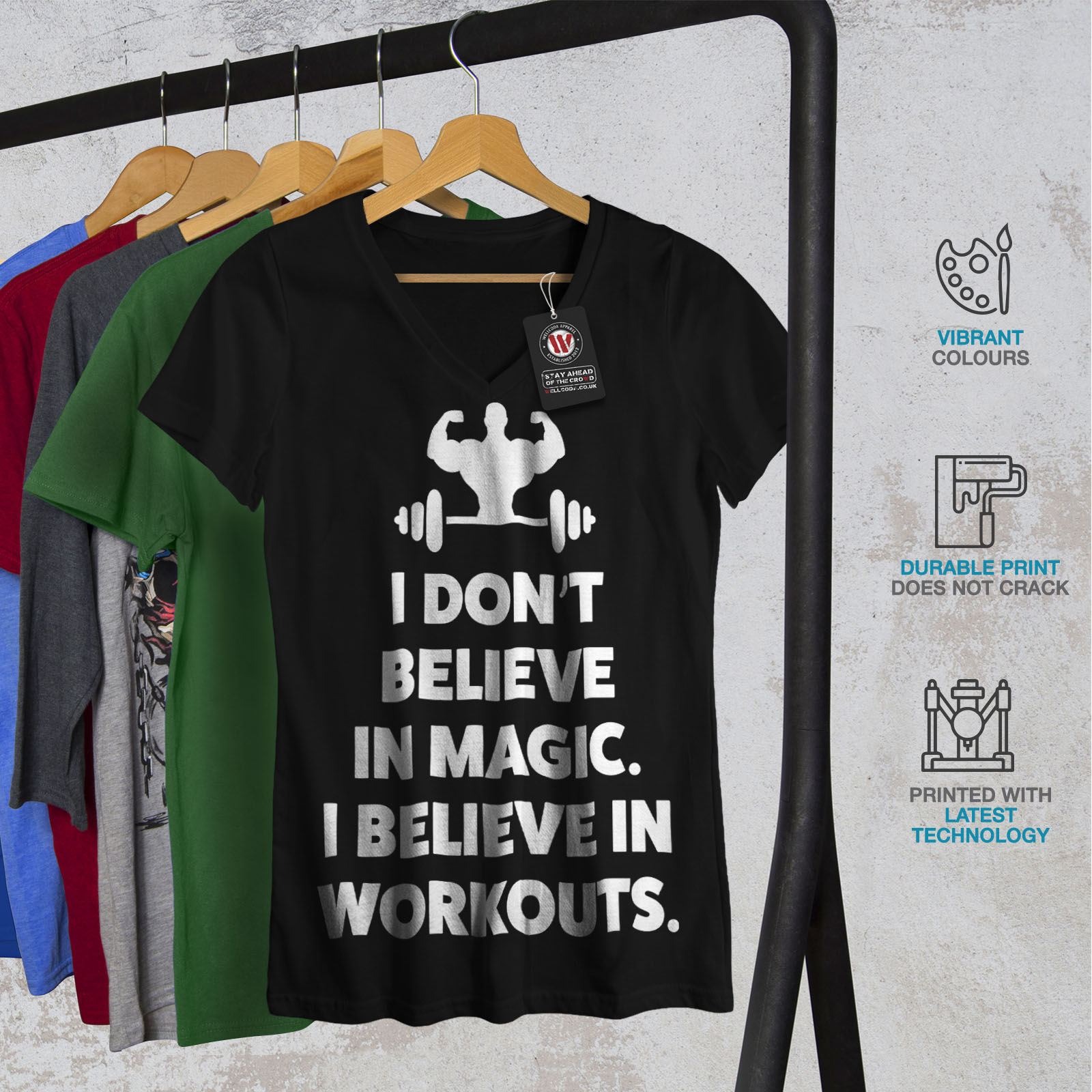 Download Wellcoda Believe Gym Workout Womens V-Neck T-shirt, Workout Graphic Design Tee | eBay
