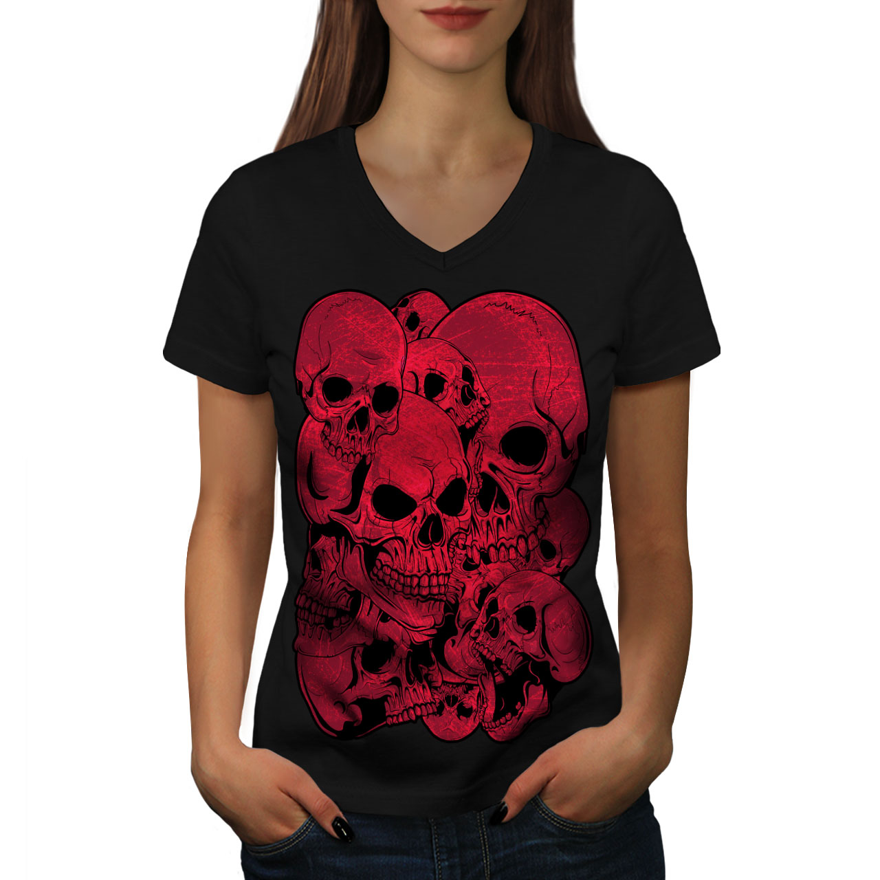 Wellcoda Goth Metal Death Skull Womens Long Sleeve T-shirt Indian Casual Design
