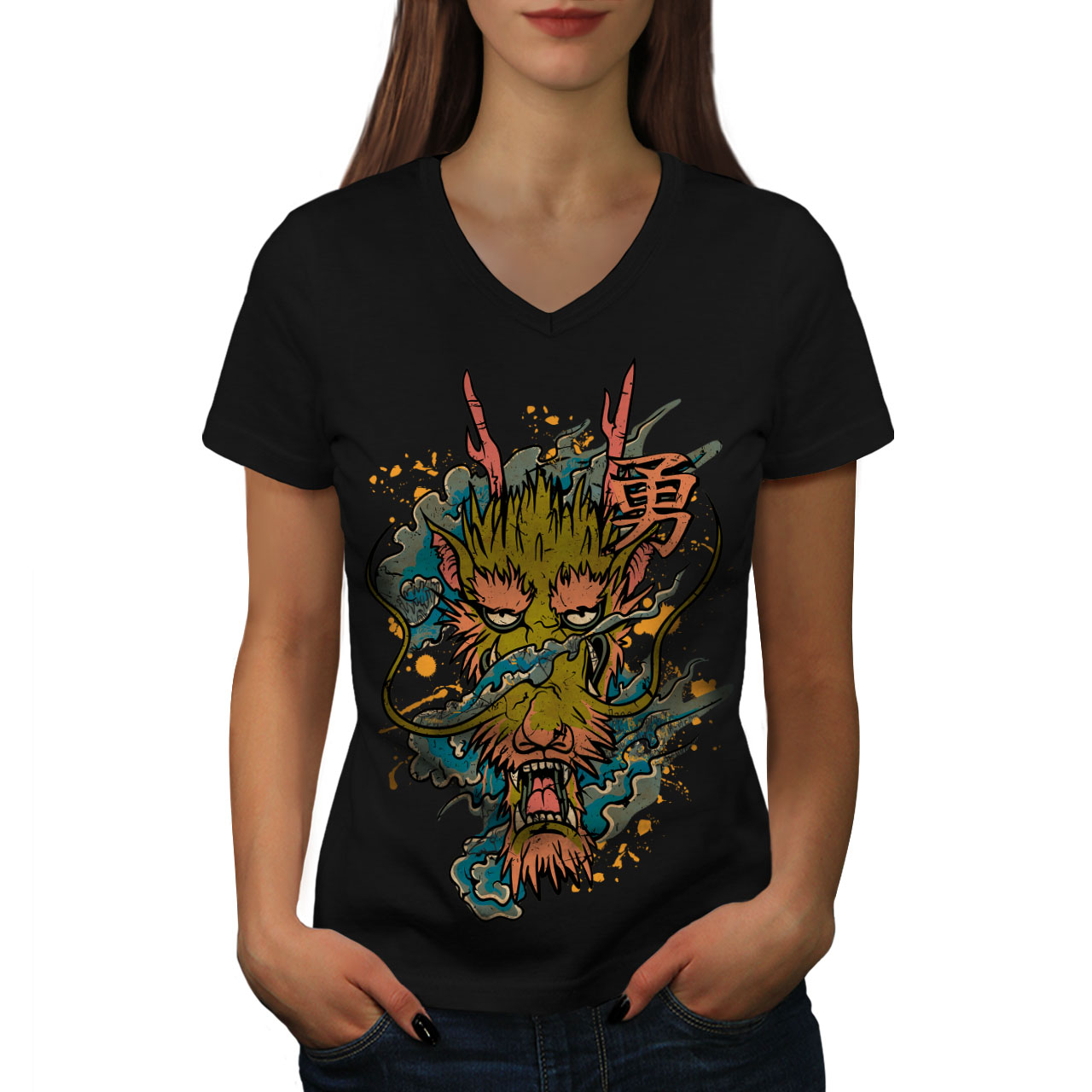 Wellcoda Dragon Asian Myth Mens Long Sleeve T-shirt Evil Graphic Design