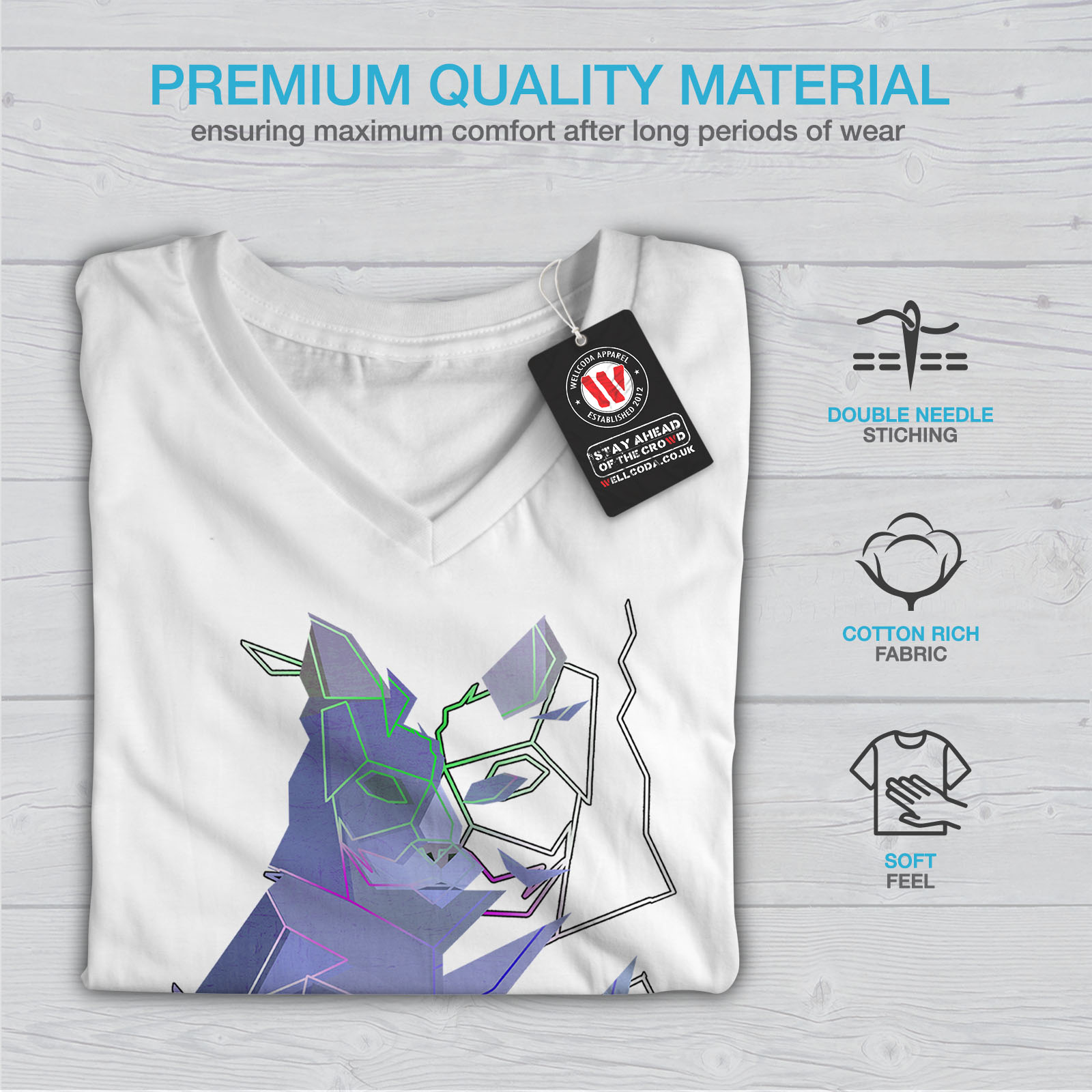 Wellcoda Geometric Cat Womens V Neck T Shirt Abstract Graphic