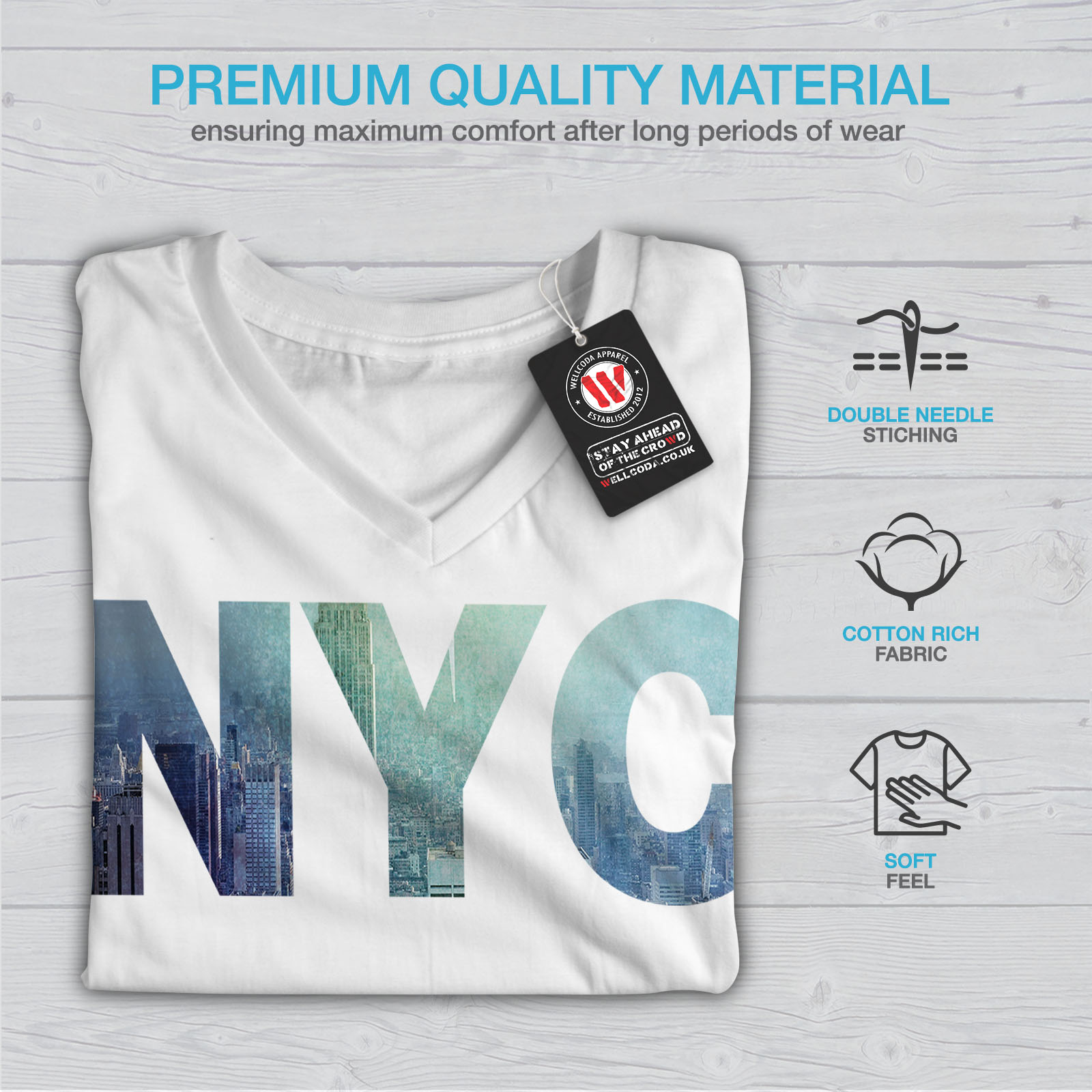 USA Graphic Design Tee Wellcoda NY Photo New York USA Womens V-Neck T-shirt 