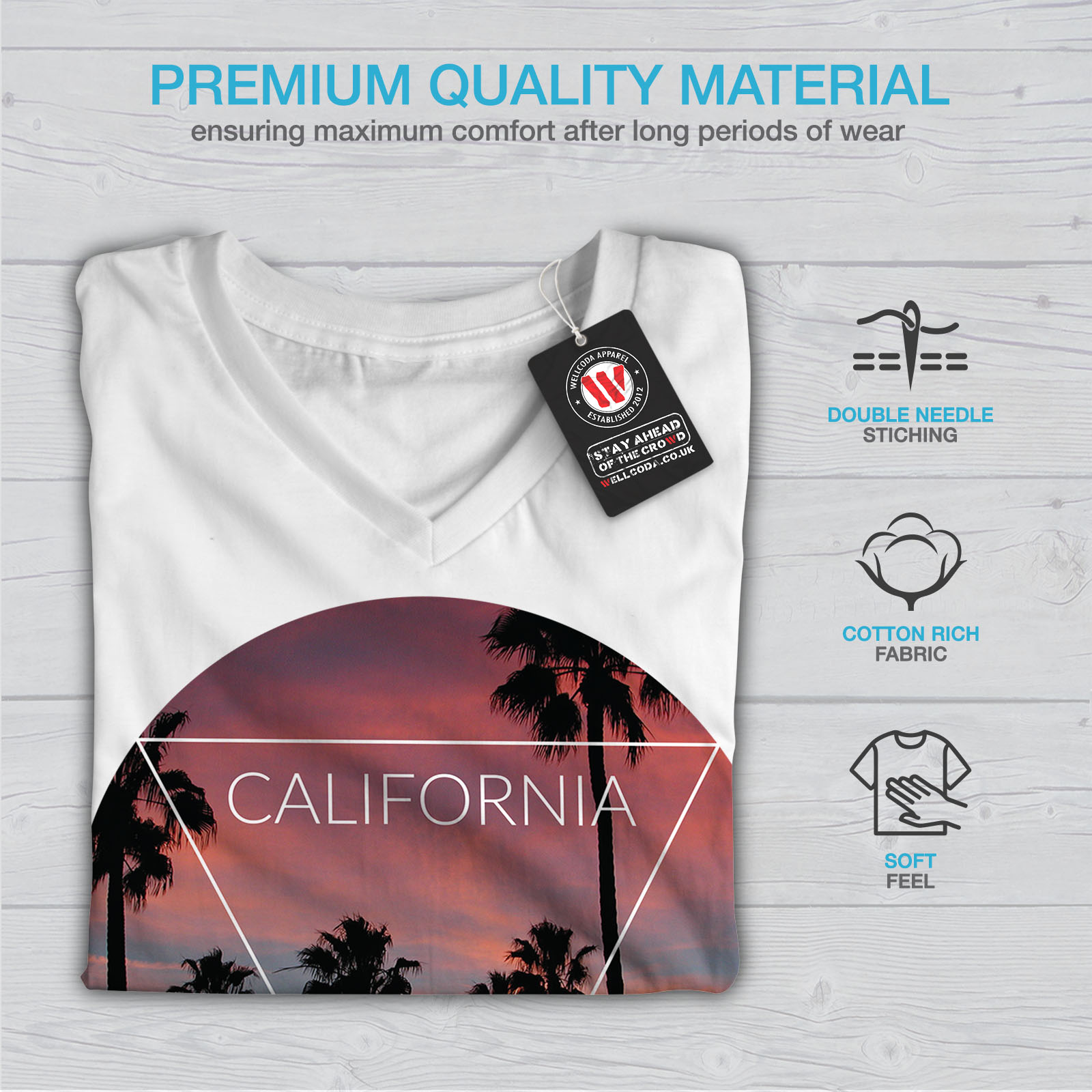 Wellcoda California Palm Womens V Neck T Shirt Landscape Graphic