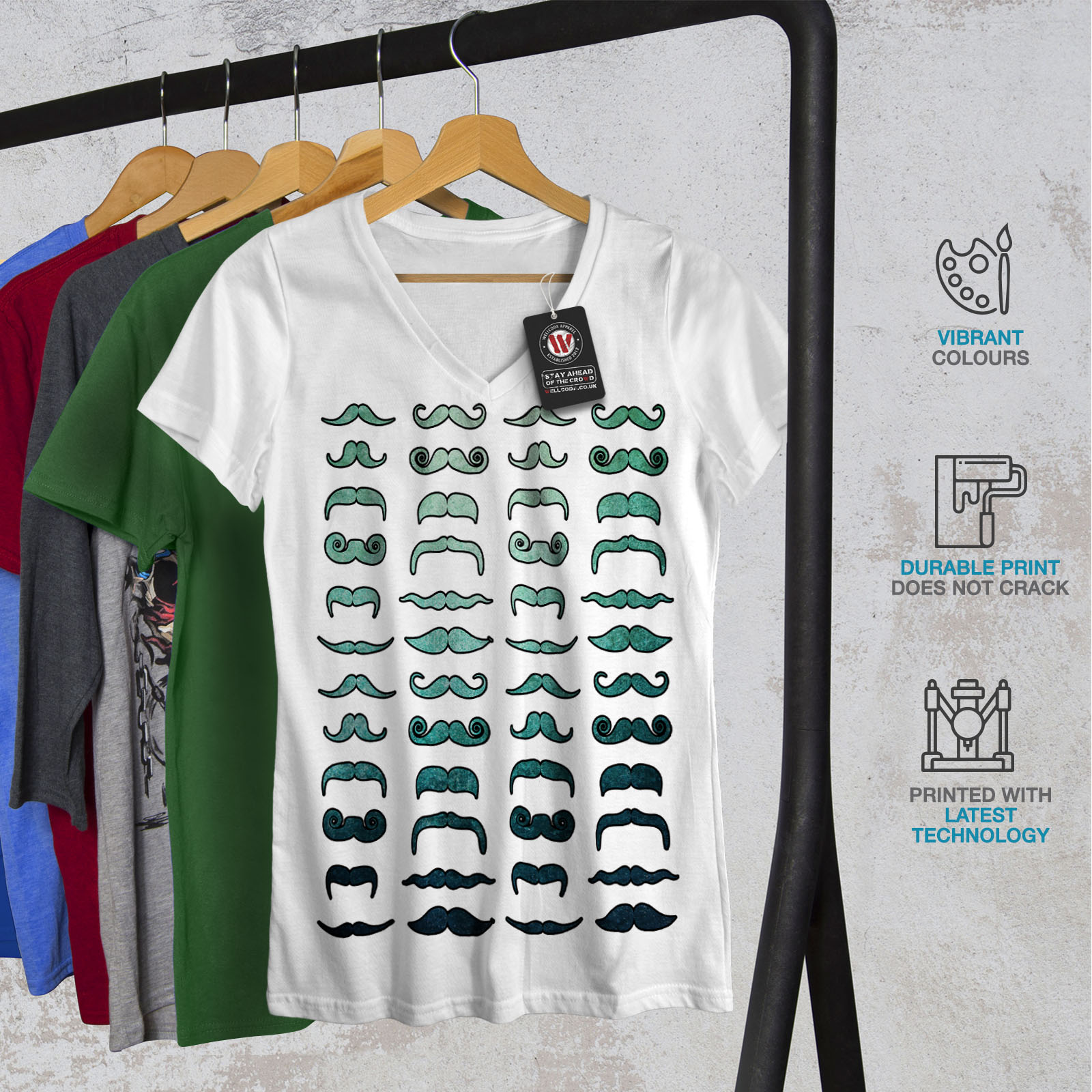 Wellcoda Mustache Stylish Fashion Womens V-Neck T-shirt ...