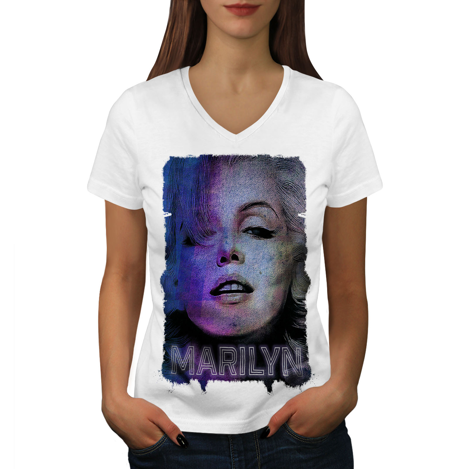 Wellcoda Famous Marilyn Womens V Neck T Shirt Woman Graphic Design Tee