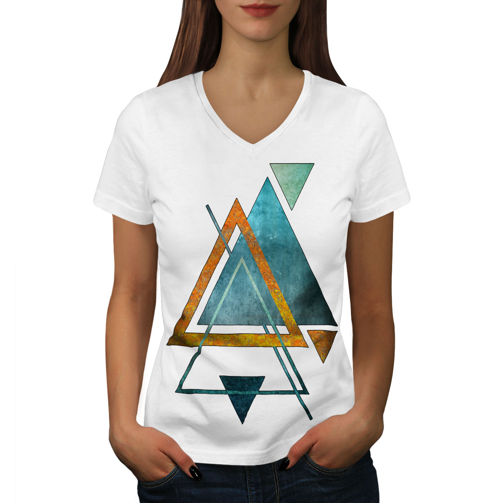Wellcoda Abstract Triangle Womens V-Neck T-shirt, Shape Graphic