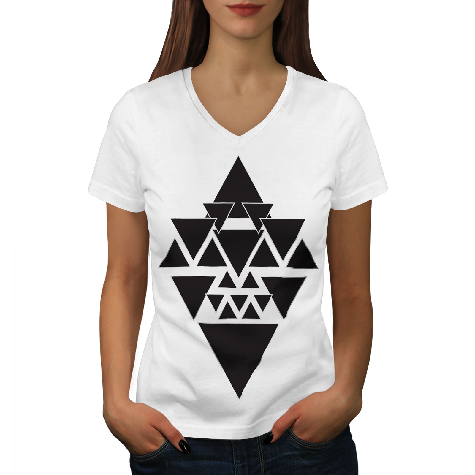 Wellcoda Occult Triangle Womens V-Neck T-shirt, Dark Graphic Design Tee ...